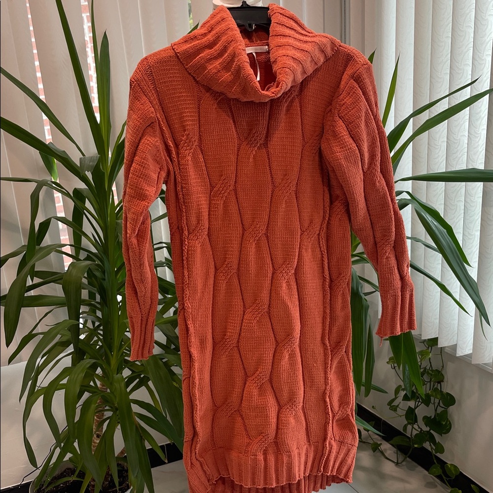 Cozy Orange Cable Knit Sweater size XS Hi-low